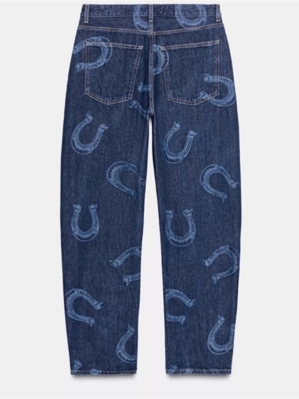 Zara Dark Blue Straight-Leg Horseshoe Printed Cowboy Western Denim Jeans - Picture 6 of 12